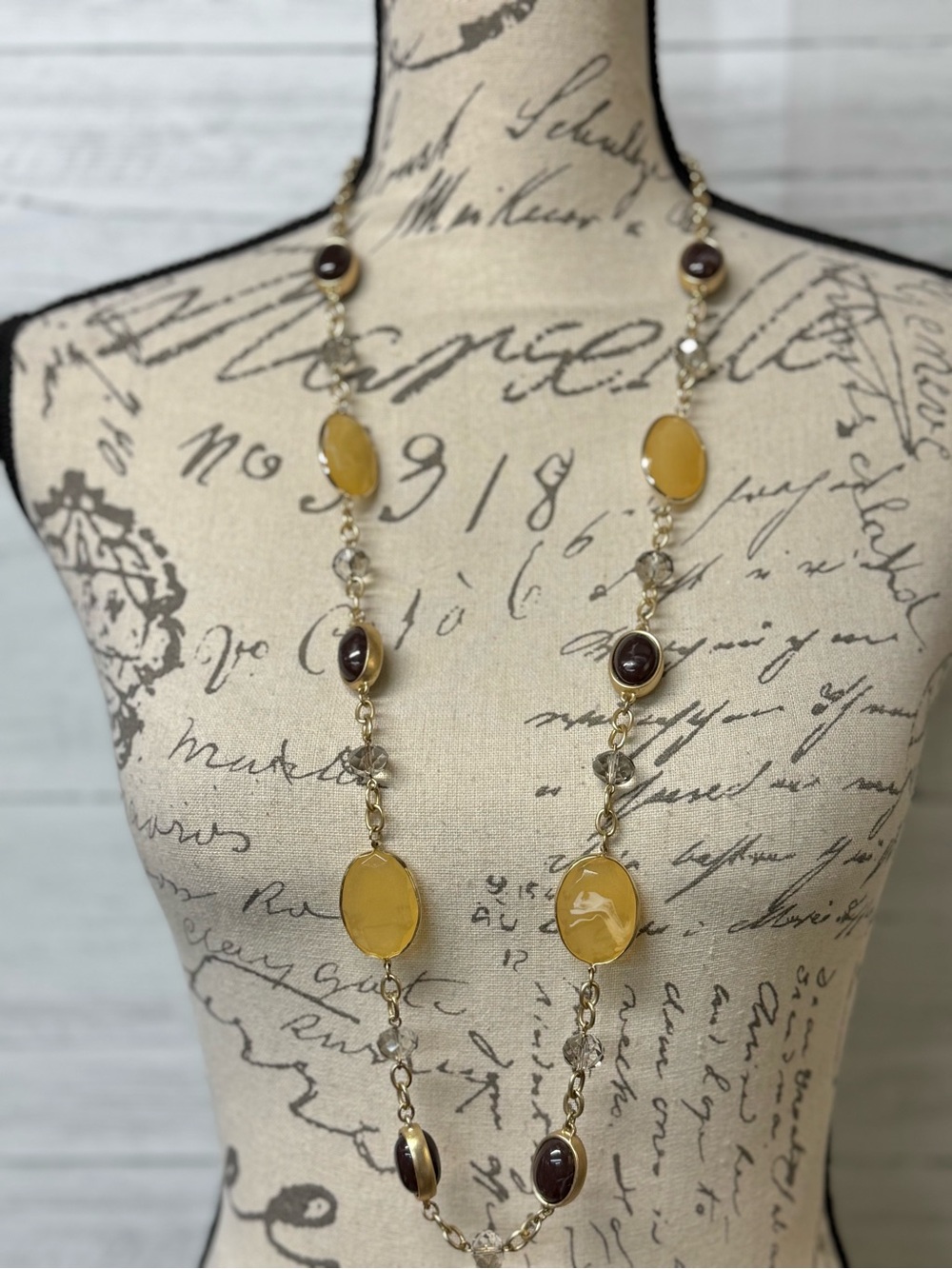 Long Yellow Bead Fashion Statement Necklace